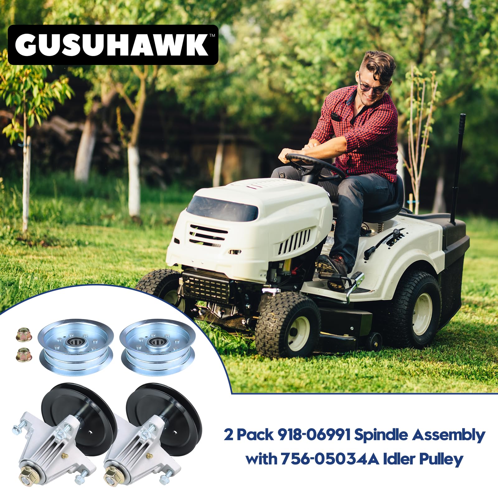 Condition photo showing New/Like New for gusuhawk 2 pack 918-06991 spindle assembly with 756-05034a idler pulley replaces 618-06991 91806991 
