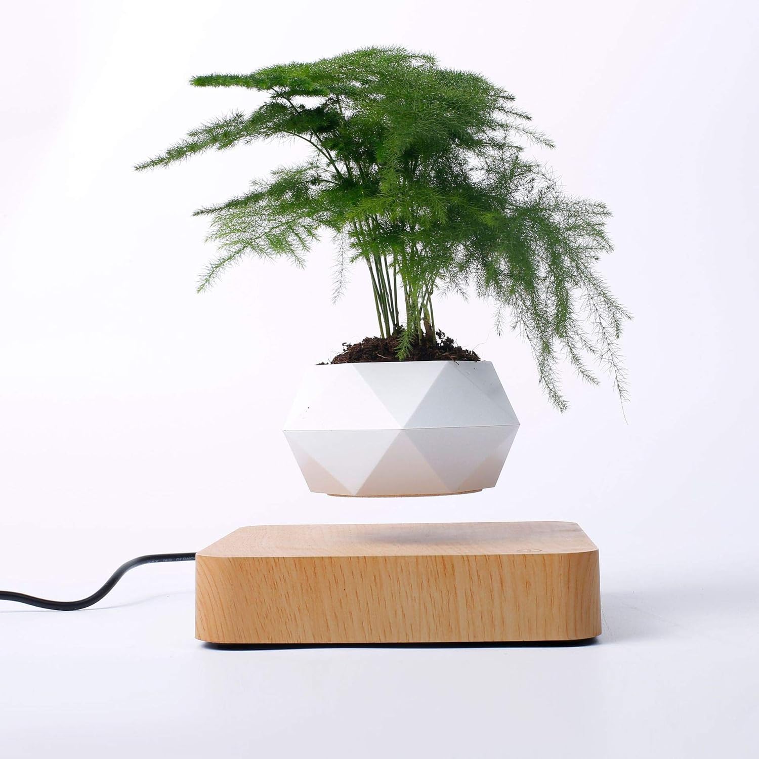 QUWOTXE Magnetic levitation Floating air Bonsai creative ornaments Rotation potted plant Suspension Flower Pot Home Desk Decor (light brown) - Image 3