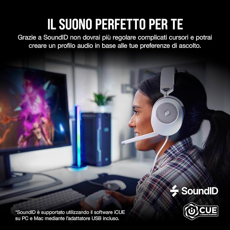 HS65 SURROUND Cuffie Gaming Cablate 7.1 Multipiattaforma – Bianco