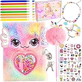 EABUY Diary for Girls with Lock and Keys, Journal School Travel Notebook Gift Set for Writing and Drawing,Multicolored Pen, Stickers, Birthday Gift for Girls (Pink-Fish)