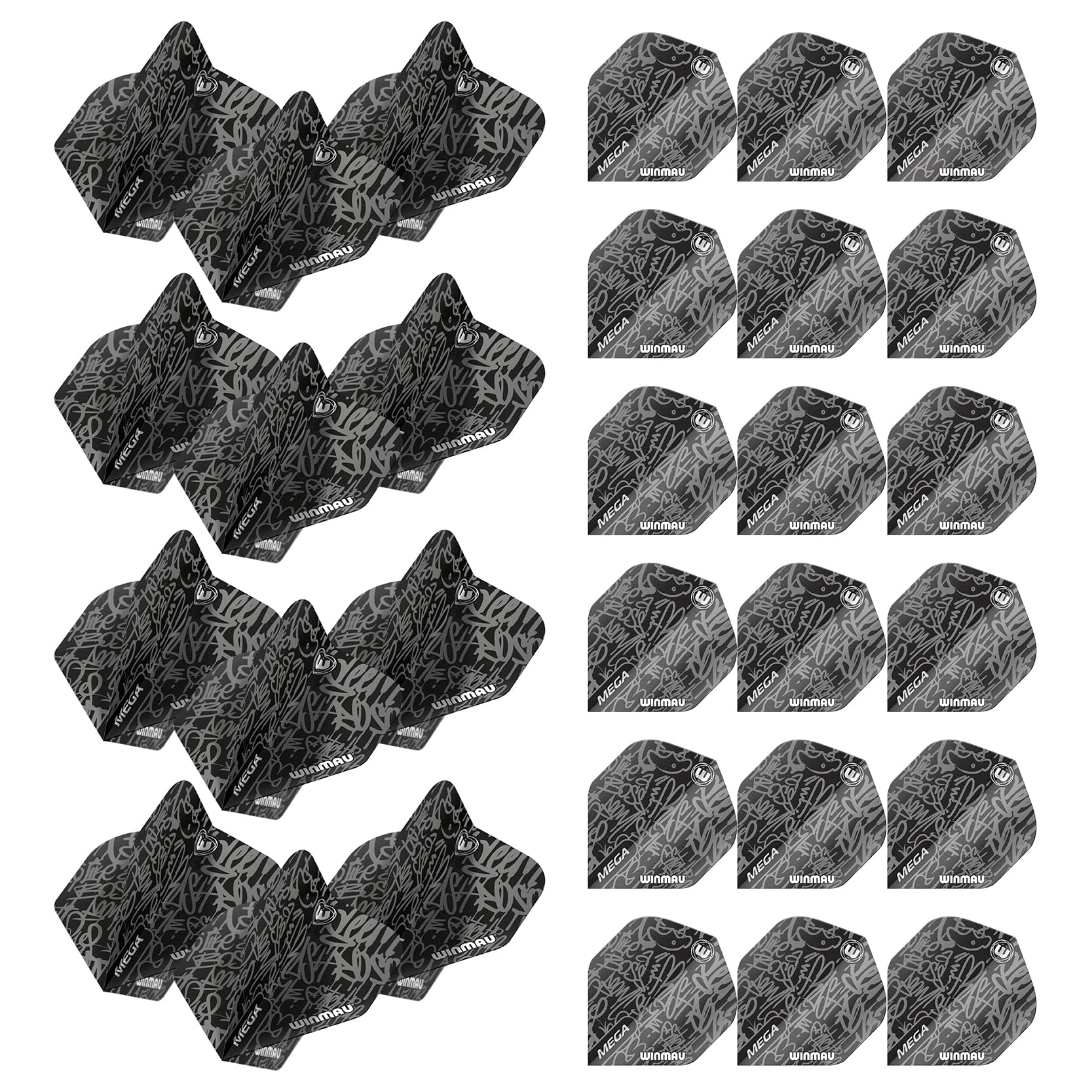 WINMAU Mega Standard Extra Thick Dart Flights - 10 sets per pack (30 dart flights in total) (Black)