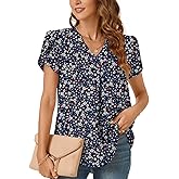 Bestbee Women's Dressy Chiffon Blouses V Neck Tops Tee 2025 Summer Shirts Petal Short Sleeve Casual T-Shirts