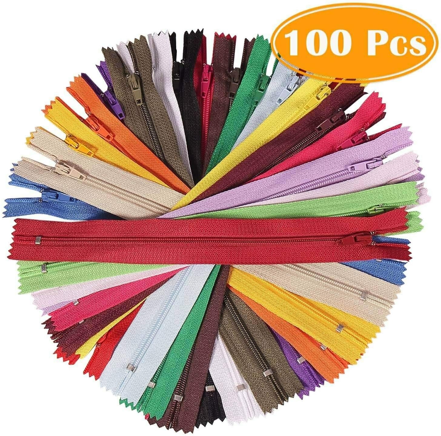 100Pcs 9 Inch Assorted Colors Nylon Soft Coil Zippers Bulk for Sewing Crafts