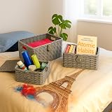 Innoteck Wicker Storage Basket Set with Lids Grey – Large, Medium & Small view 7