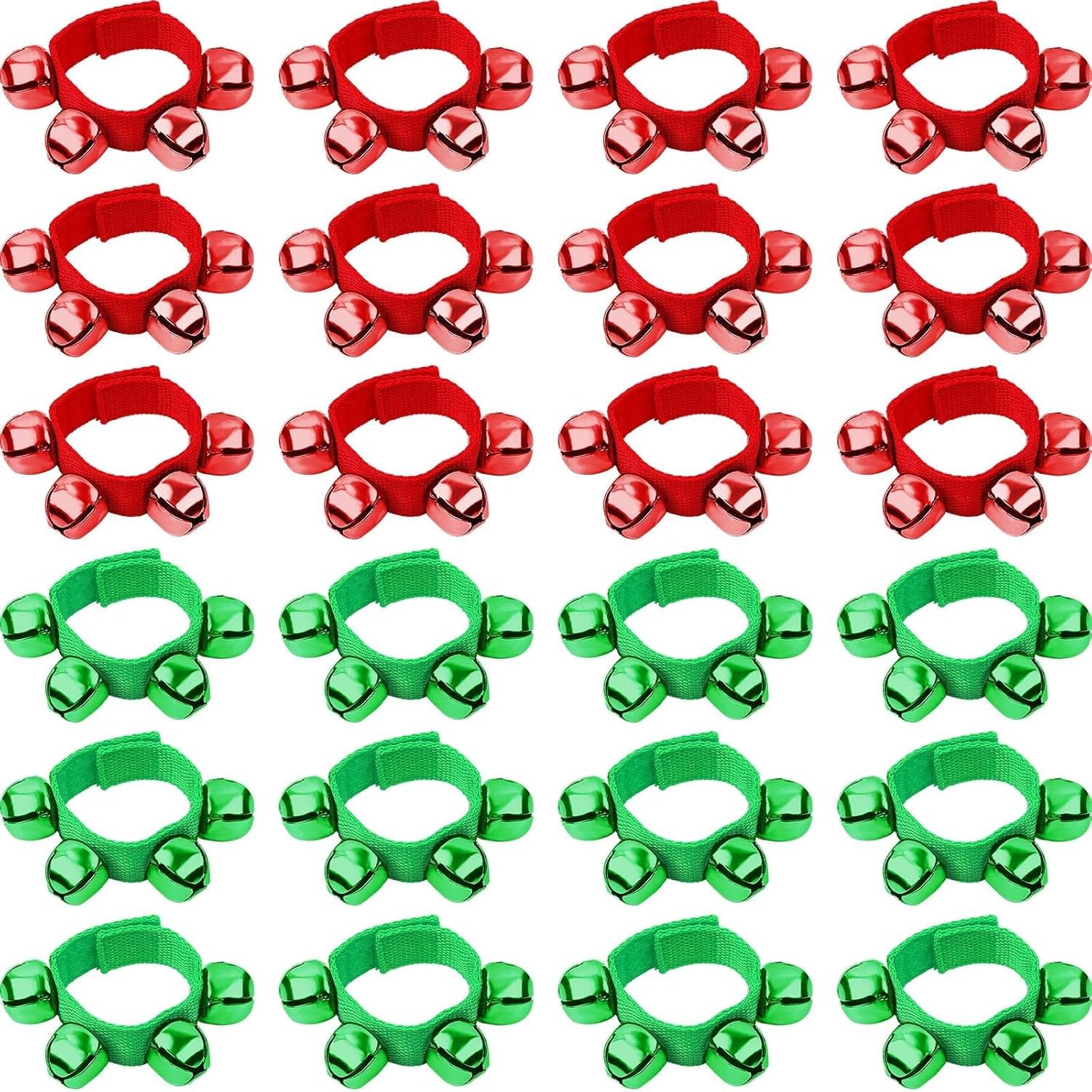 Augshy Wrist Bells, 6 Packs Christmas Wrist Bands Jingle Bells with Red Green Bells, Bracelets Jingle Bells Percussion Musical Instruments for Christmas Gifts Kids Party Favor Toys (3 Red and 3 Green)