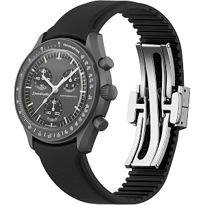FKM Rubber Watch Strap,Curved End Fluororubber Watch Band with 316L Stainless Steel Deployant Clasp, Sweat-proof Anti-Dust Se