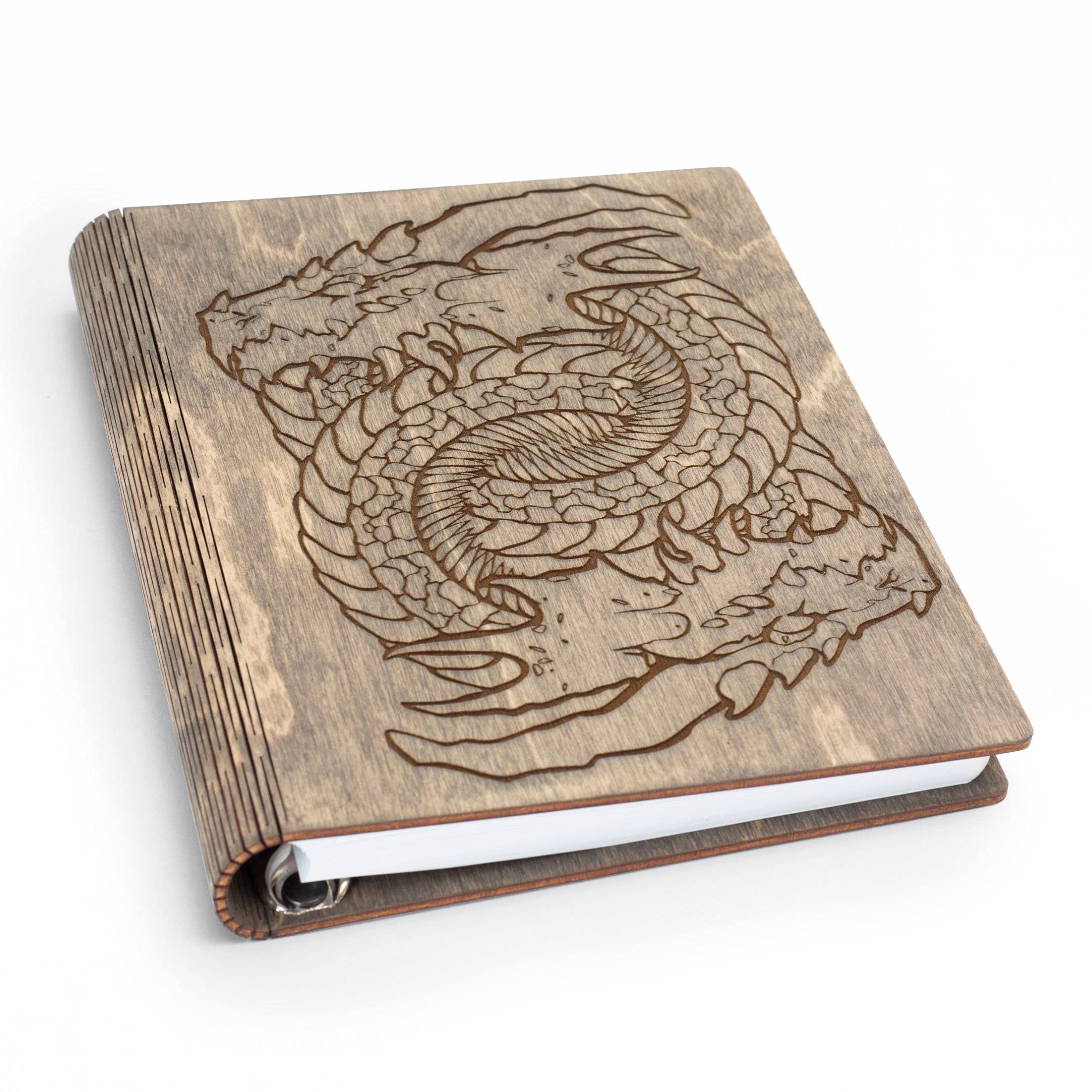 SMONEX Blank Notebook - Blank Grid & Lined Journal for Game Notes, Tracking, Drawing and More - Accessories Essentials Kit for DnD - Dragon Engraving