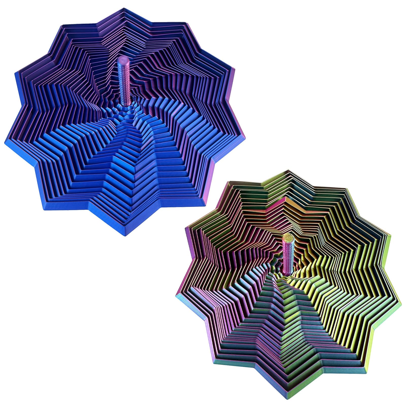 2 Pieces 3D Printed Expanded Sensory Star 11x11x5cm / 4.33x4.33x1.97inch Fidget Star Toy Spiral Honeycomb Hexagon Stress Relief Fidget Toy with Handle Large Push Play Spinner for Kids Teens Adults (A)