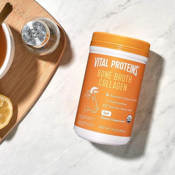 Vital Proteins Organic Grass Fed Beef Bone Broth Collagen 10 Oz Canister Natural Amino Acids Hyaluronic Acid For Joint Health Grocery Gourmet Food Amazon Com