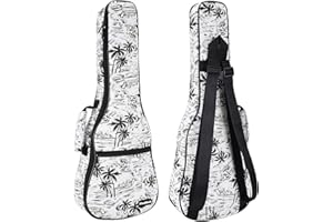 CLOUDMUSIC Ukulele Case Gig Bag Padded Backpack For Tenor 26" Inch(Tenor, Hawaii Coconut Pattern Black and White)