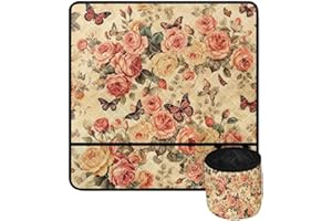 Psesaysky Rose Butterfly Sewing Machine Mat for Table to Reduce Noise Stain Resistant Non Slip Sewing Machine Madam Sew with Pockets Home Decor