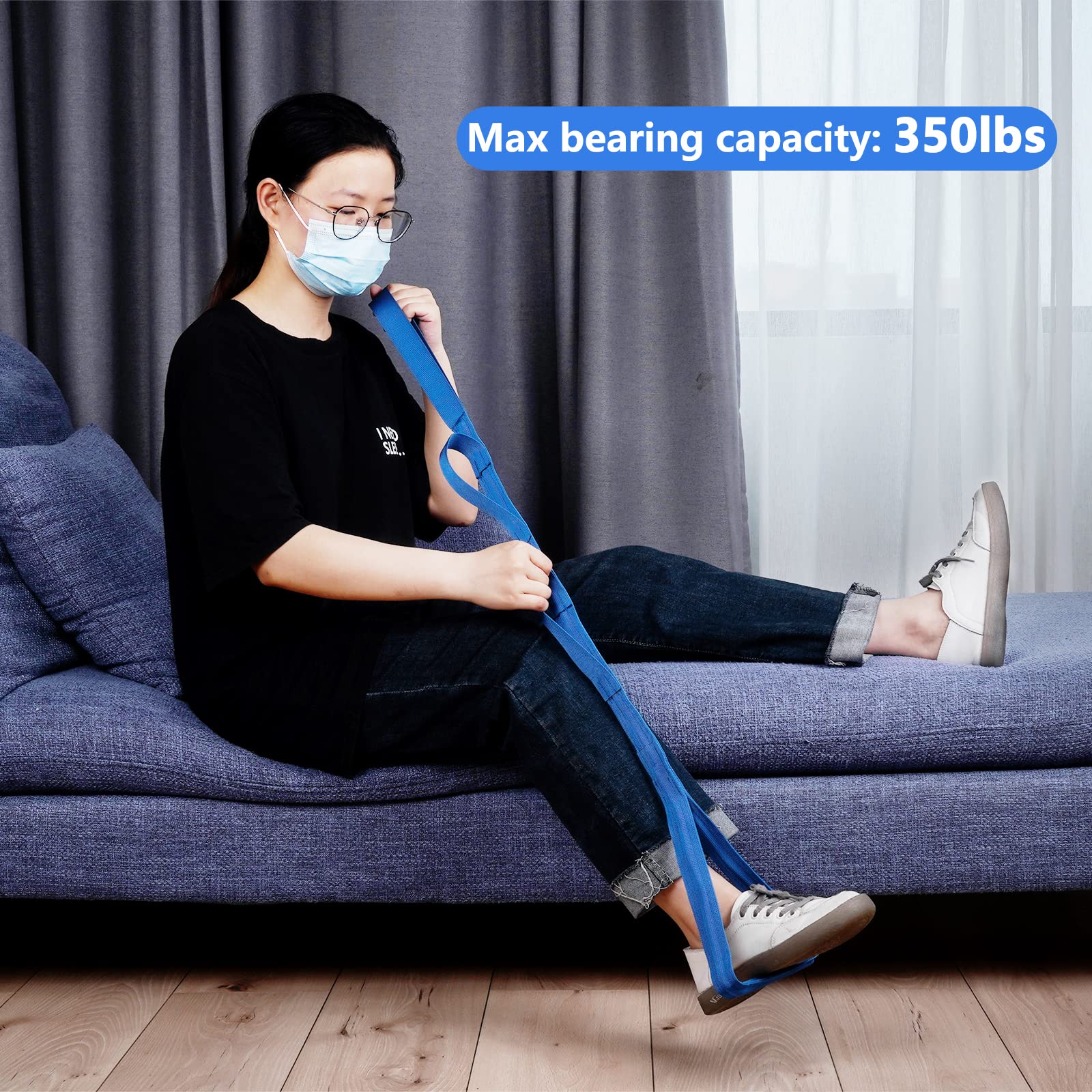 42 Inch Long Leg Lifter,Leg Lifter After Hip Replacement All Over with Aluminum Rod, Hip Kit for Seniors Total Hip Replacement Prime Large Rigid Foot Loop &Sturdy Multiple Handles(Blue)
