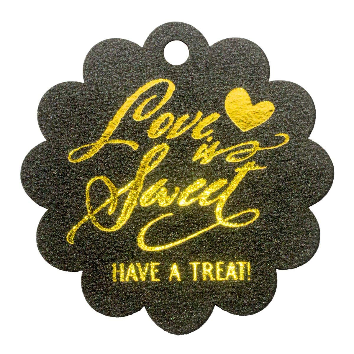 Summer-Ray 50pcs Gold Foil Hot Stamping Scallop Love is Sweet Have a Treat Wedding Favour Gift Tags (Shimmered Black)