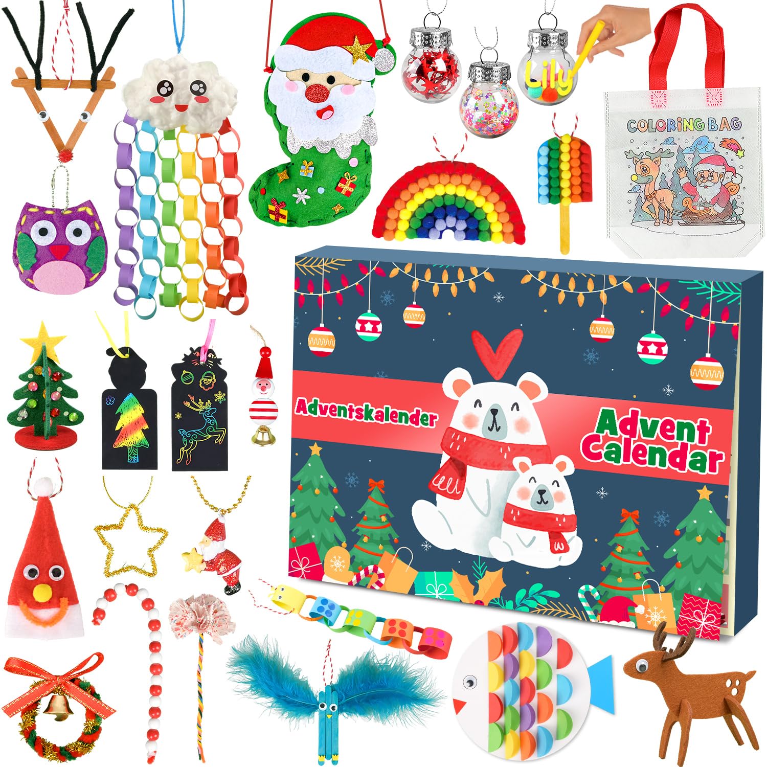 iZoeL Craft Advent Calendar Girls Kids 2025 Art Craft Advent Calendar DIY Gifts - Christmas Countdown Decorations 24 Ornaments Decor - Inclu Instruction Manual