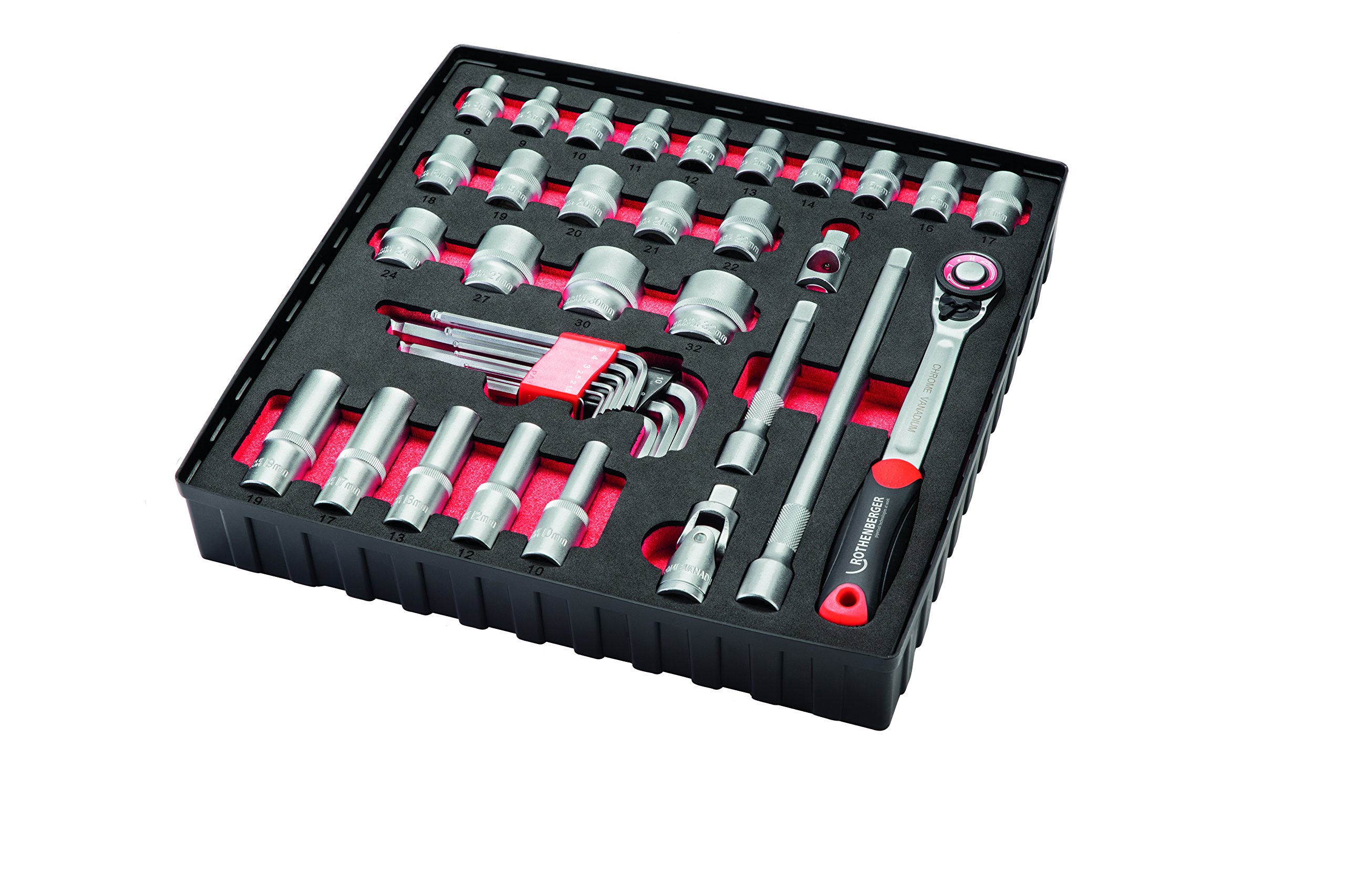 'Rothenberger 1000002183 Socket Set 38 pcs. Tool Set Hex Key Socket 1/2 for Hexagon Socket 8 – 32 mm Diameter 1.5 – 10 mm | Reusable Robox | Chrome Vanadium Steel, Grey