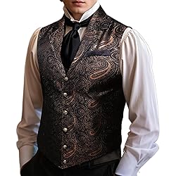 Barry.Wang Mens Brown Black Paisley Victorian Suit