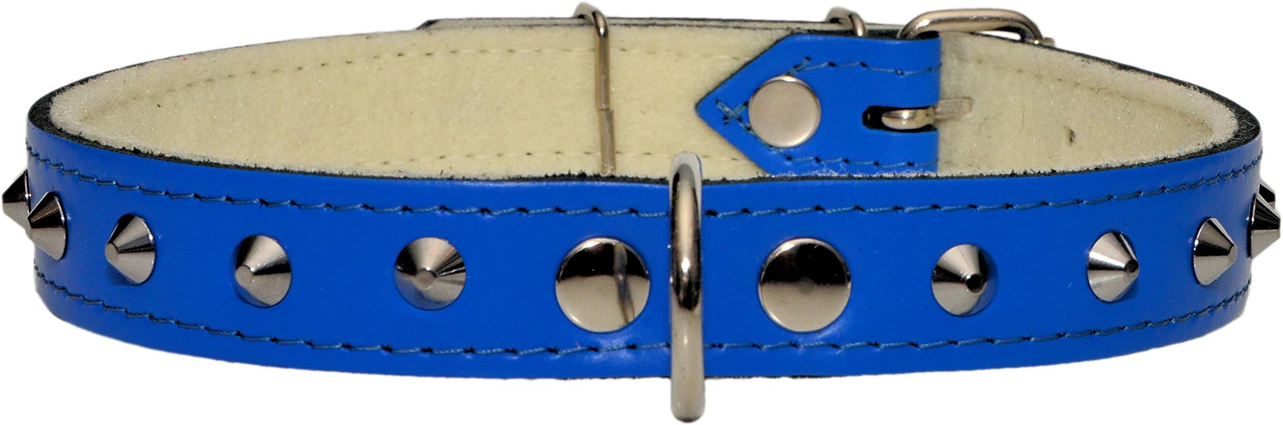 ZOOLESZCZ BLUE STUDDED Real LEATHER DOG Puppy COLLARS with FELT linning (20.5")