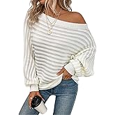 SISKIN Oversized Off Shoulder Pullover Asymmetrical Sweaters Knitted Batwing Striped Trendy Cozy Sweater for Winter