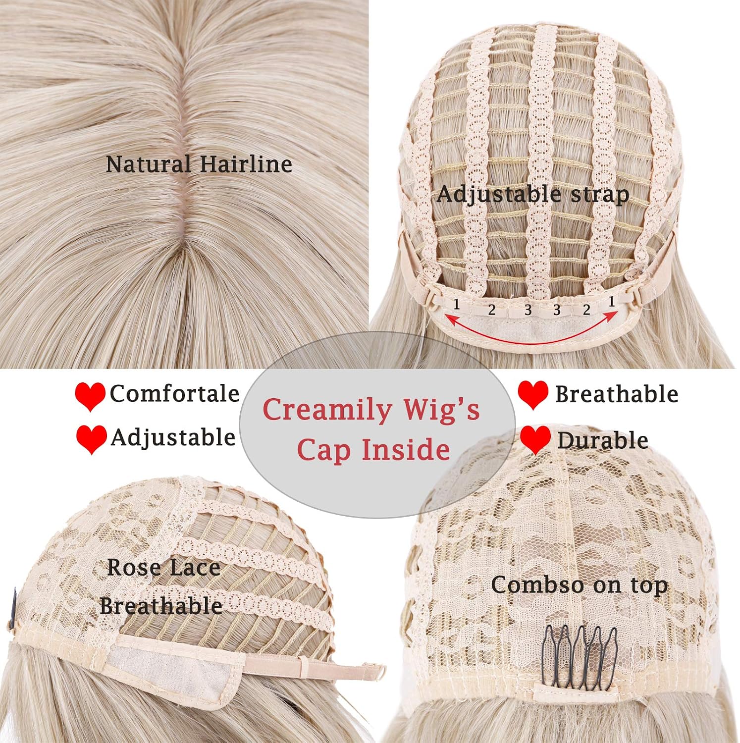 Creamily Short Bob Blonde Wig with Bangs, Colorful Wig for Halloween Daily Cosplay & Party Use - Image 5