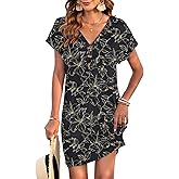 MOLERANI Women's Casual T Shirt V Neck Dress Summer Button Mini Sundresses