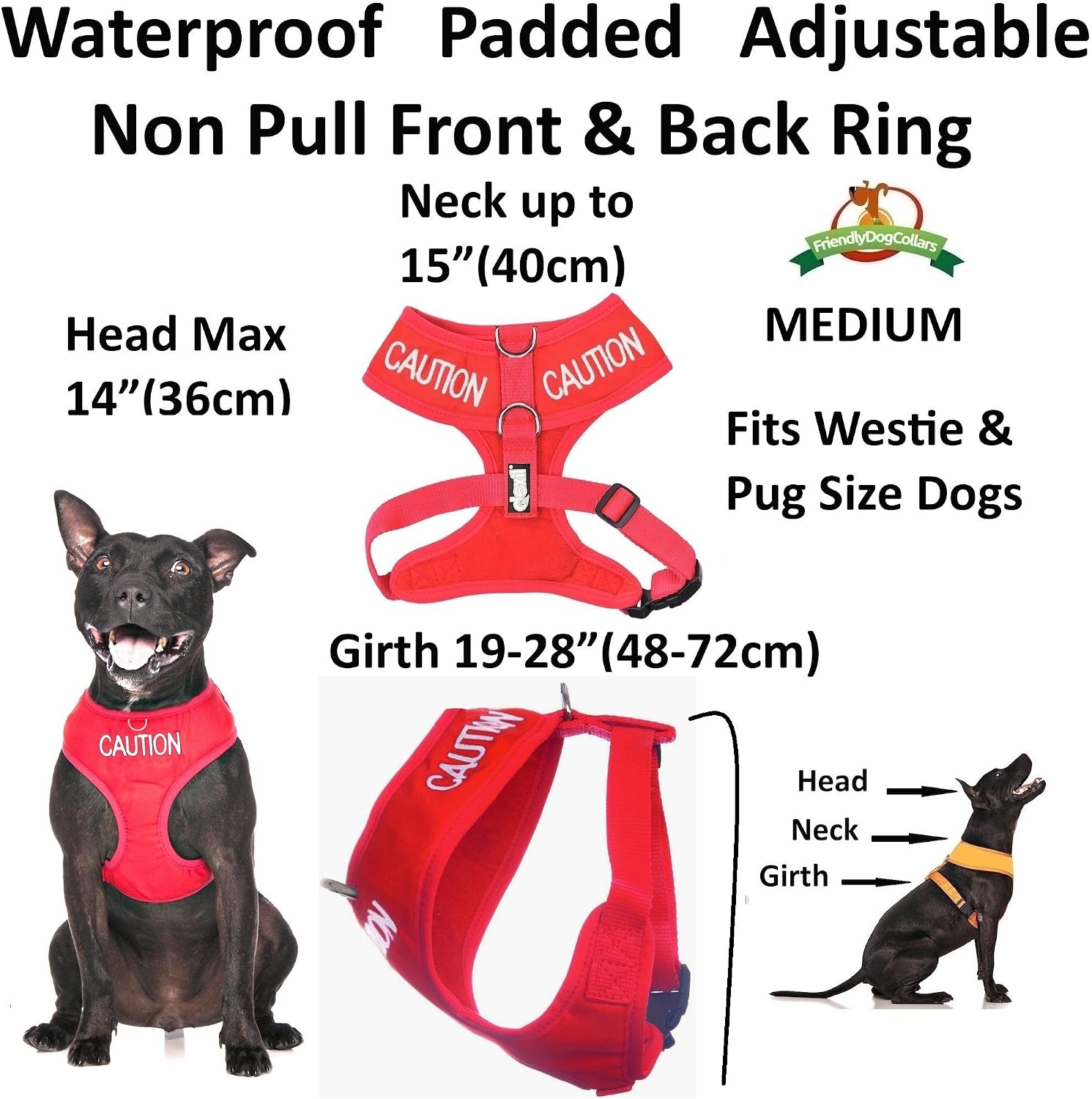 Dexil CAUTION (Do Not Approach) Red Colour Coded Non-Pull Front and Back D Ring Padded and Waterproof Vest Dog Harness PREVENTS Accidents By Warning Others Of Your Dog In Advance (M) - Image 3