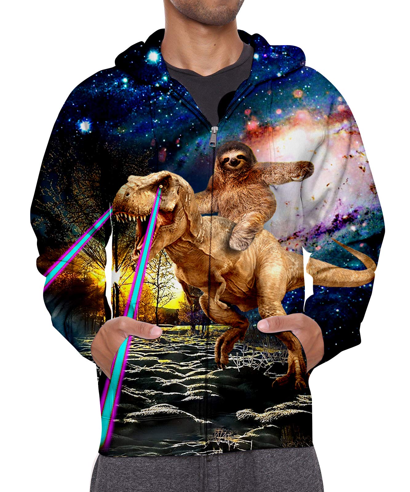 Leapparel Men/Women 3D Hoodie Full Zip Print Graphic Sweatshirts Pullover Casual Pocket Jacket (L, Dinosaur&Sloth)