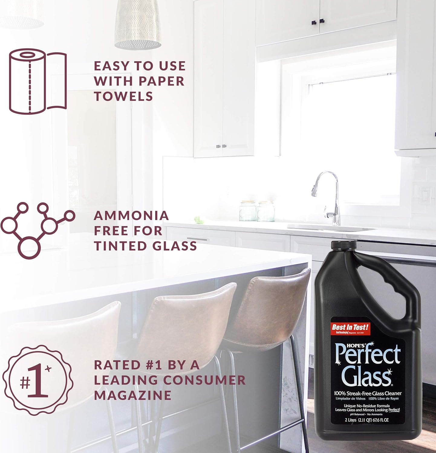 Hope's Perfect Glass Cleaner Refill, 67.6-Ounce, Streak-Free Glass Cleaner Refill, Less Wiping, No Residue: Home & Kitchen
