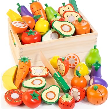 Set De Madera Para Cortar Frutas Y Verduras – Juguete Educativo De Cocina Con Bolsa De Almacenamiento, Ideal Para Niños De 2 A 5 Años