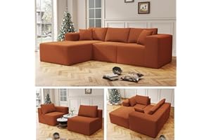 SYFERLORY 108" Cloud Sectional Couch with L-Shape Chaise,4 Seat Modern Modular Sofa with Deep Seat, Upholstered Couches for Living Room Bedroom, Sectional boneless couch with pillows,No Assembly Required Orange