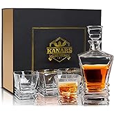 KANARS Whiskey Decanter Set - Crafted Crystal Decanter With 4 Lowball Glasses for Scotch, Bourbon or Liquor - Men Dad Gift for Birthday, Retirement, Valentine's Day, Wedding and Housewarming