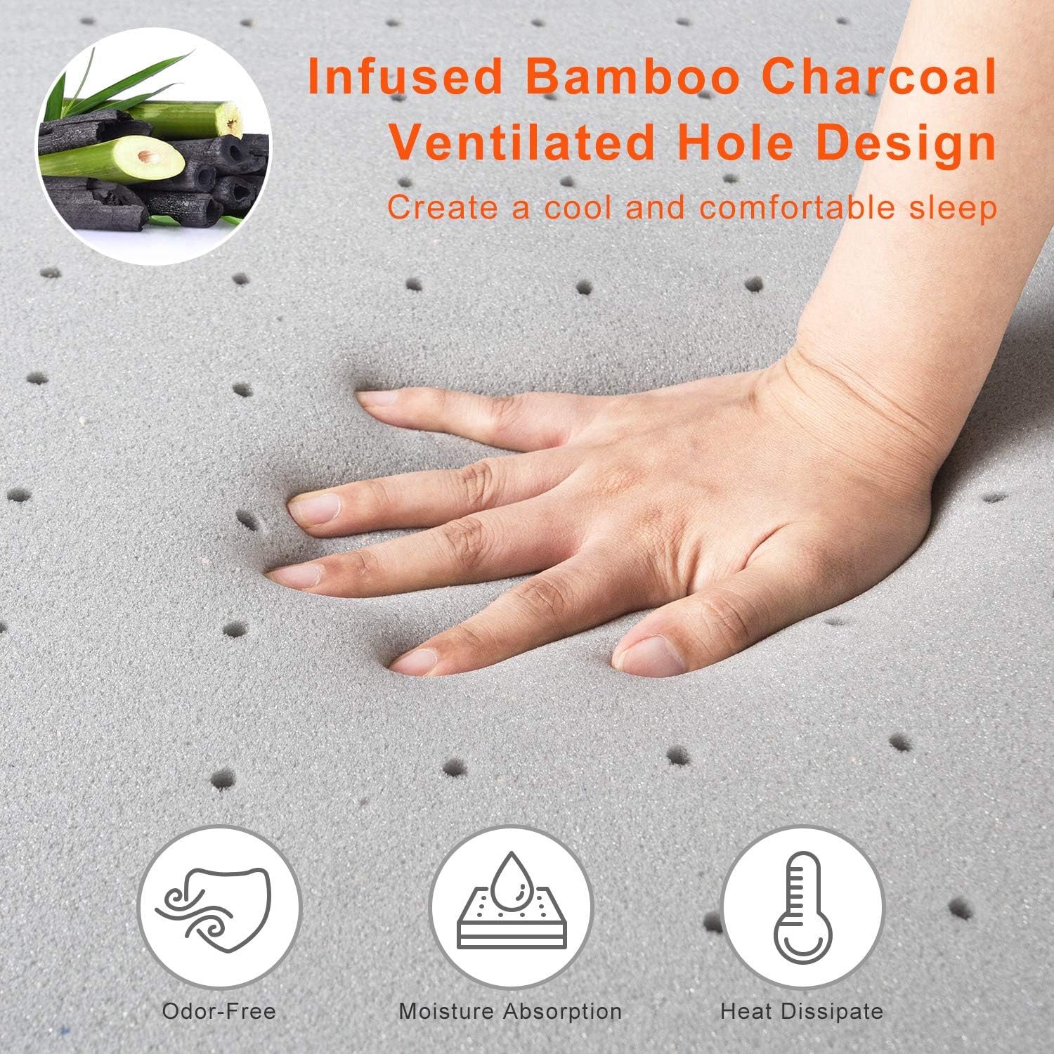 Maxzzz 2" Bamboo Charcoal Infused Memory Foam Mattress Topper, Hypoallergenic & Odor-Resistant Foam Toppers for Bed with Washable Cover, Ventilated & CertiPUR-US Certified Foam Bed Topper, Full Size: Kitchen & Dining