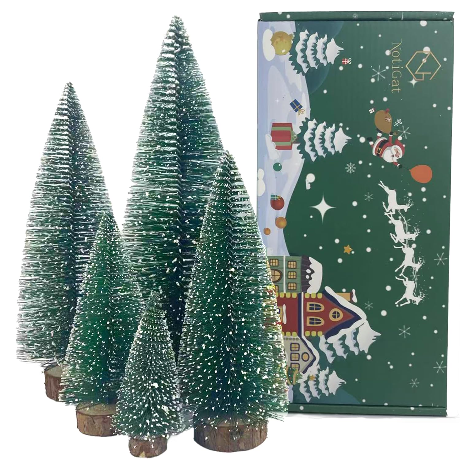 NotiGat 5pcs Small Christmas Tree Tabletop Decor Mini Christmas Trees for Decoration Wooden Xmas Bottle Brush Tree Christmas for Village Holiday Party（4/6/8/10/12 inch）