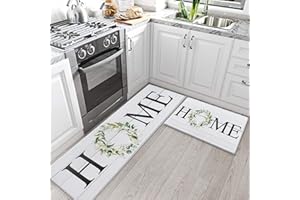 Collive Kitchen Rugs and Mats Cushioned Anti Fatigue 2PCS Non Skid Waterproof Kitchen Mats for Floor Comfort Kitchen Standing Mat Farmhouse Kitchen Runner Rug for Bedroom,Laundry Room