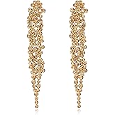 EVER FAITH Wedding Rhinestone Crystal Art Deco Statement Earring, Banquet Prom Long Chandelier Dangle Earrings for Women Bride