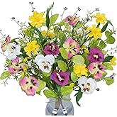 HO2NLE 3 Bundles Artificial Fake Wildflowers Silk Flowers with Stems Mixed Colorful Pansies Real Touch Faux Floral Arrangement for Cemetery Vase Fall Home Decor Indoor Party Table Centerpieces Wedding