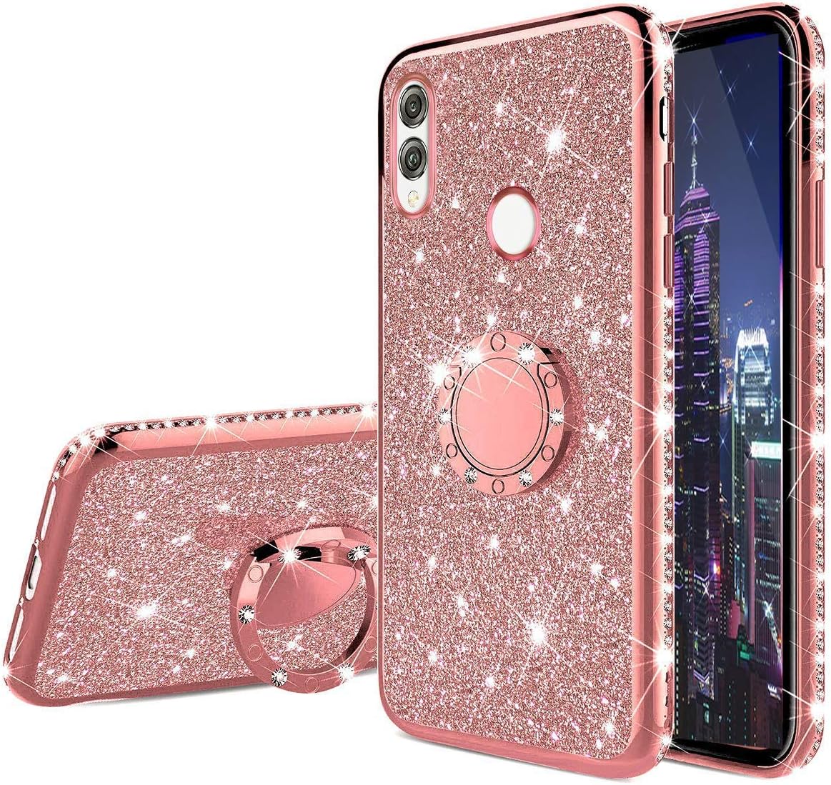 ISADENSER for Samsung M30S Case Galaxy M30S Case Ultra-Slim Glitter Bling Diamond Luxury Plating Silicon TPU Soft Cover with Ring Stand Holder for Samsung Galaxy M30S,Rose Gold TPU with Stand Holder