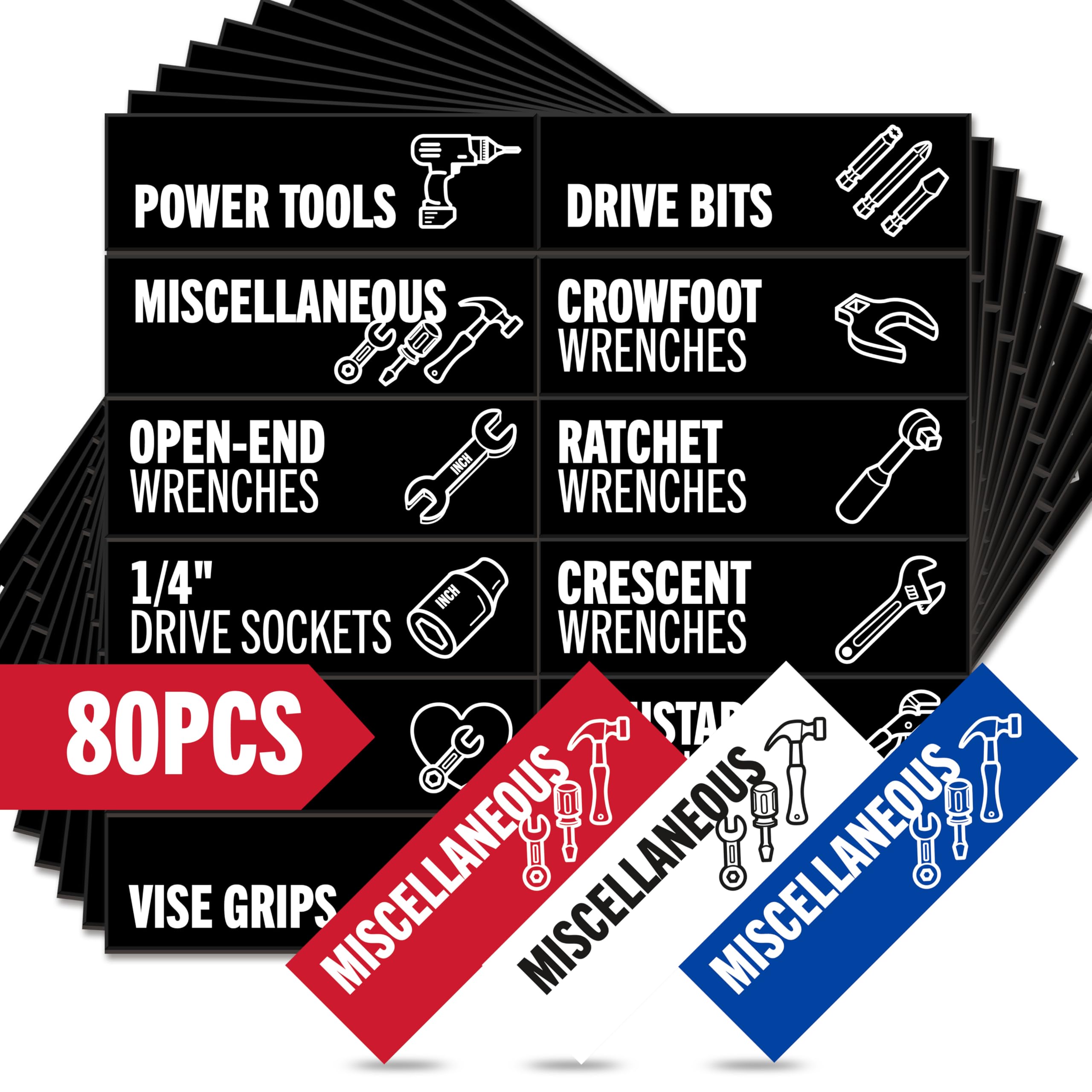 8741dangoページ Toolbox Organization Magnetic Labels-80 Large Tool 3.125 x 1.0