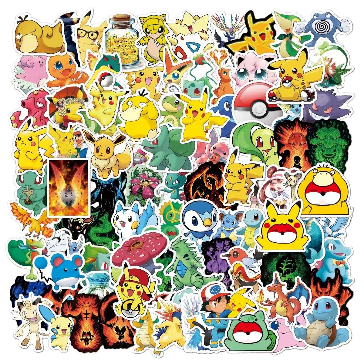 101Pcs Cartoon Pokémon Stickers in Gift Bag for Suitcase Laptop Computer Water Bottles Car Teens Decal Waterproof Sticker