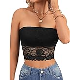 Vrtige Women's Summer Y2k Lace Sheer Tube Top Strapless Scallop Hem Crop Bandeau Tops