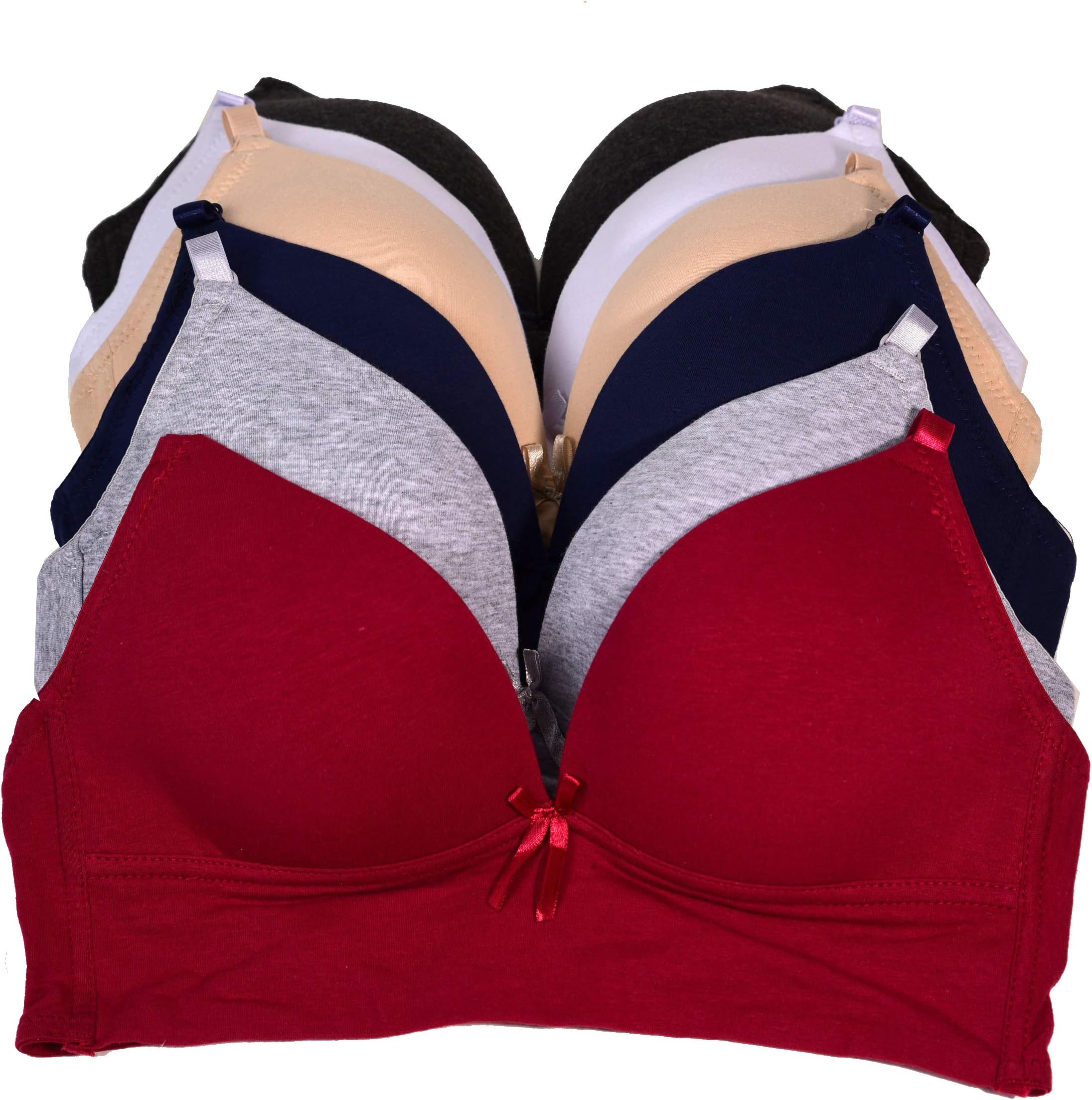 Women Bras 6 Pack of Basic No Wire Free Wireless Bra B Cup C Cup