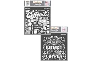 CrafTreat Stencils for Painting on Wood, Canvas, Paper, Fabric, Floor, Wall - Coffee Love and Coffee - 2 Pcs - 6x6 Inches Each - Reusable DIY Art and Craft Stencils for Home Decor - Quotes Stencils