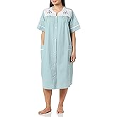 AmeriMark Women Calf-Length Snap Front Knit Duster House Coat Robe – Loose-Fitting Plush Bathrobe - Short Sleeve Bath Robe