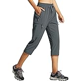 Libin Women's Capri Pants Lightweight Quick Dry Cargo Hiking Capris Travel Casual Cropped Pants Zipper Pockets