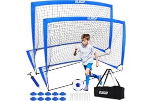 ELKCIP Kids Soccer Goals for Backyard Set of 2, 6X4 /4x3 ft Portable Soccer Nets Training Equipment, Pop Up Soccer Net for Youth Toddler Outdoor Sports Games