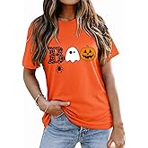Halloween Shirts for Women Boo Spooky T Shirt Ghost Graphic Tee Halloween Pumpkin Short Sleeve Tee Tops