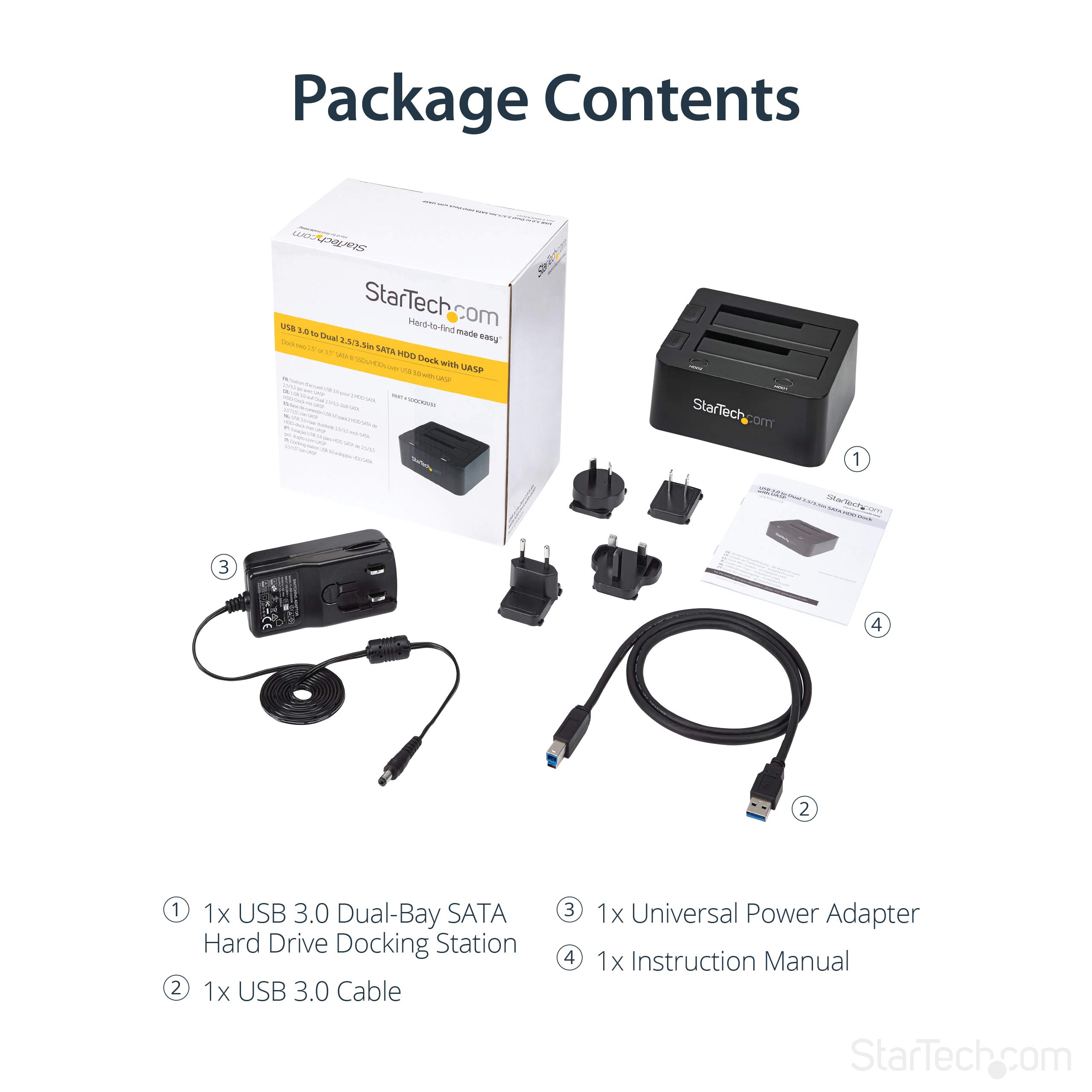 Startech.com Dual-Bay Usb 3.0 To Sata Hard Drive Docking Station, Usb Hard Drive Dock, External 2.5/3.5&Quot; Sata I/Ii/Iii, Ssd/Hdd Docking Station, Hot-Swap Hard Drive Bay, Top-Loading (Sdock2U33) - View 6