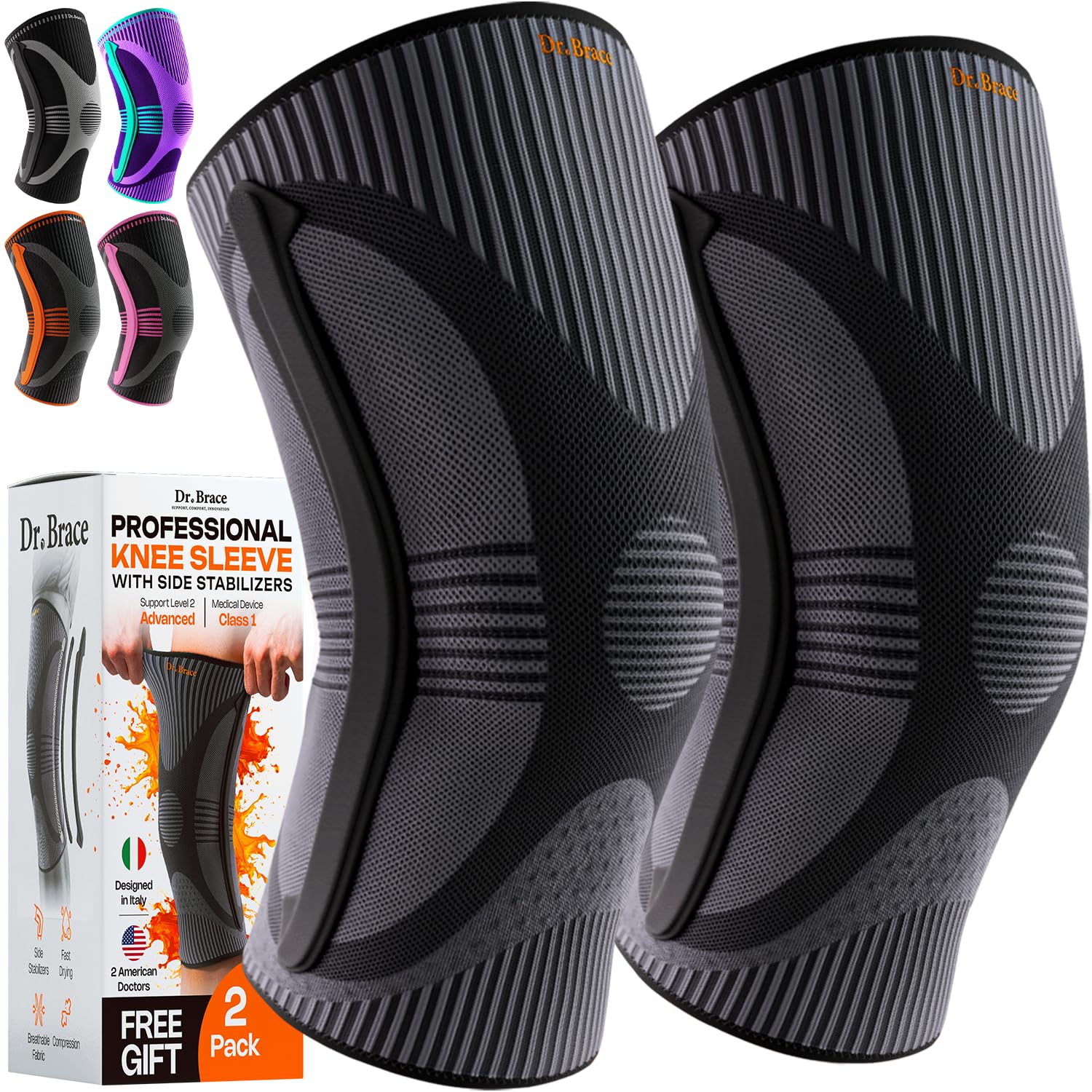 Photo 1 of DR. BRACE ELITE Knee Brace with Size Stabilizer {2 Pack} Knee Brace for Women & Men, Workout, Sports, Daily Knee Compression Sleeve for Maximum Knee Pain Support & Fast Recovery - Check Size Guide Video (Pluto, XX-Large)