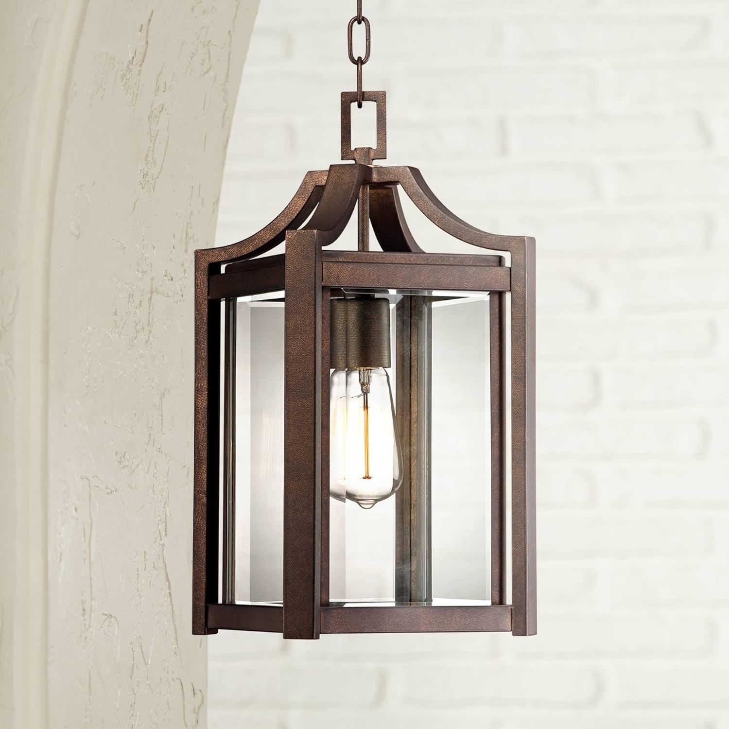 Rockford Modern Outdoor Ceiling Light Hanging Rustic Bronze 17" Clear