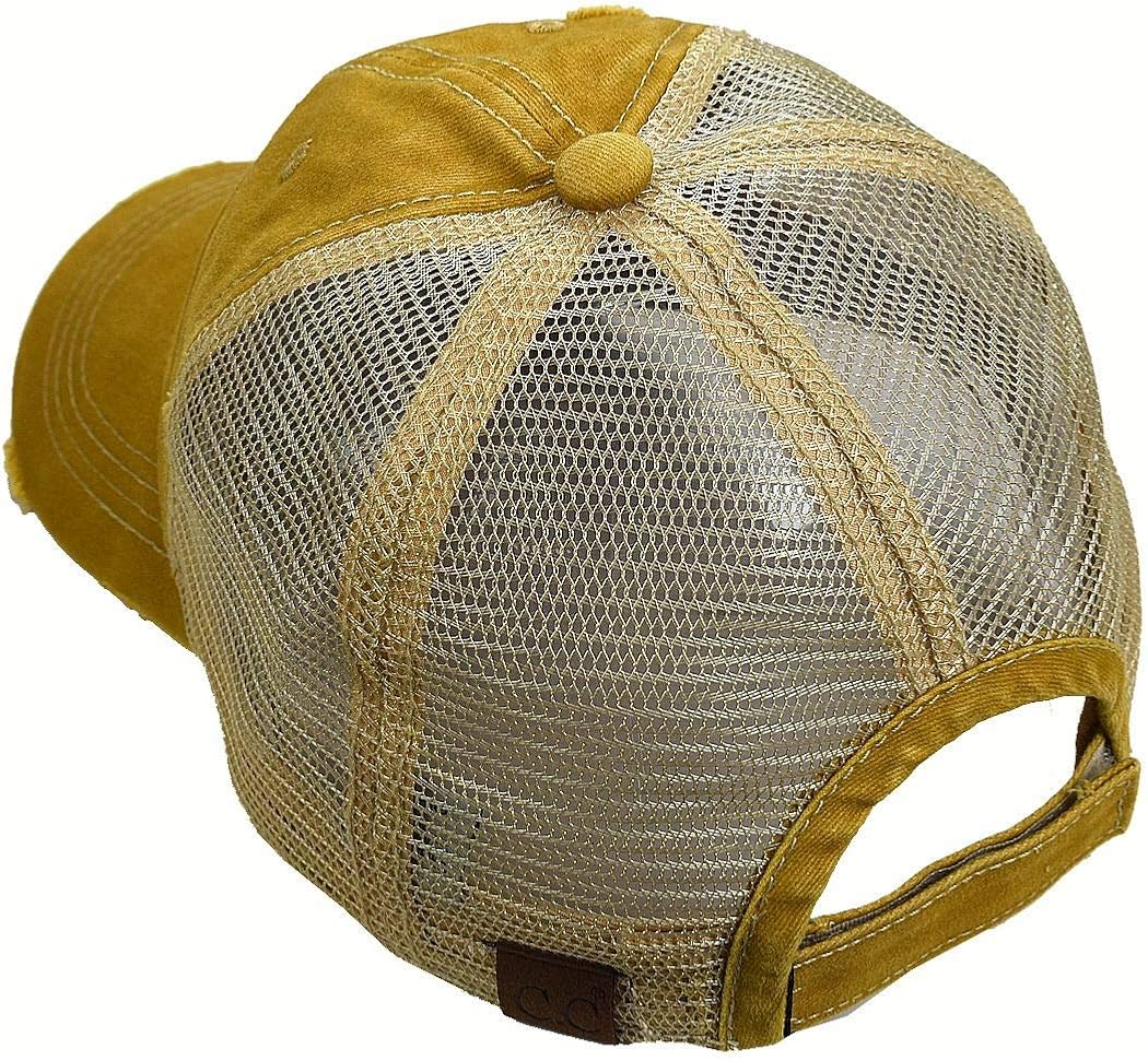 C.C Unisex Adjustable Mesh Distressed Trucker Baseball Cap Hat, Mustard: Clothing