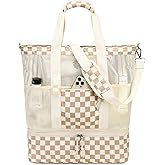 Bluboon Mesh Beach Tote Bag with Cooler Compartment Insulated Detachable Picnic Bag with Zipper and Pocket Pool Bag for Women